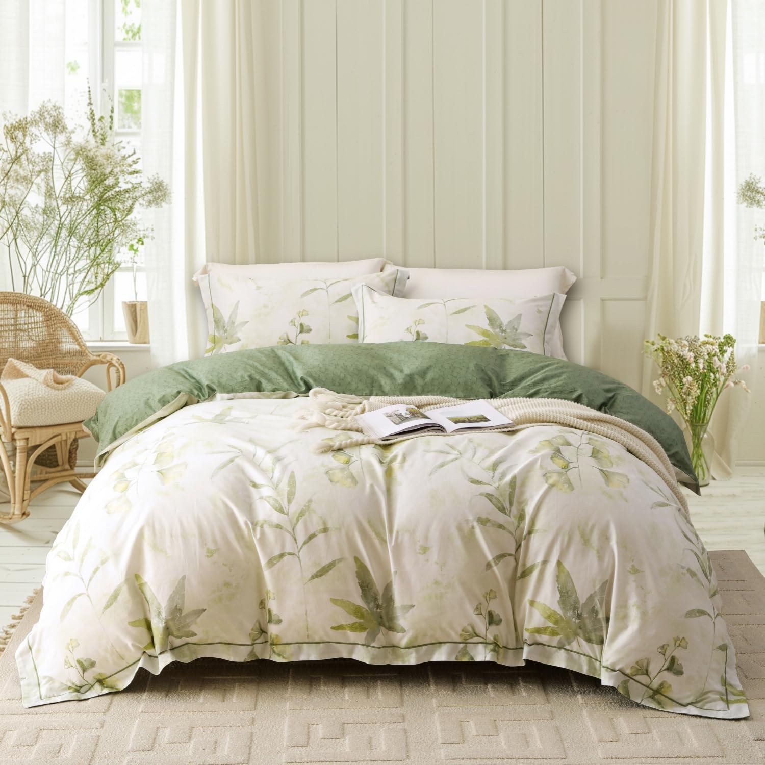 Greenland Home Thalia - Set copripiumino reversibile in cotone, decorato con velluto, 3 pezzi, per letto King/Cal King, colore: blu
