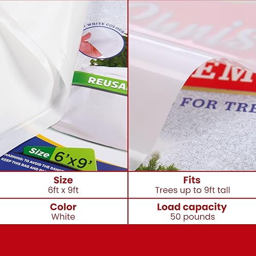 Miniatura 3 de VICMORE - Bolsa de eliminación de árboles de Navidad sin complicaciones, de 9 x 6 pies, color blanco, polietileno para una fácil limpieza, duradera