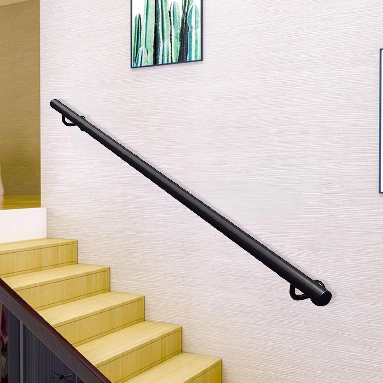 GLDYTVF Stair Hand Rail 1m 1.5m 2m 2.5m 3m External Interiors Wrought Iron Stair Railing, Black Metal Balustrades Wall Mounted Handrail Non-Slip Grab Bar Support Kit(16.4ft/500cm)