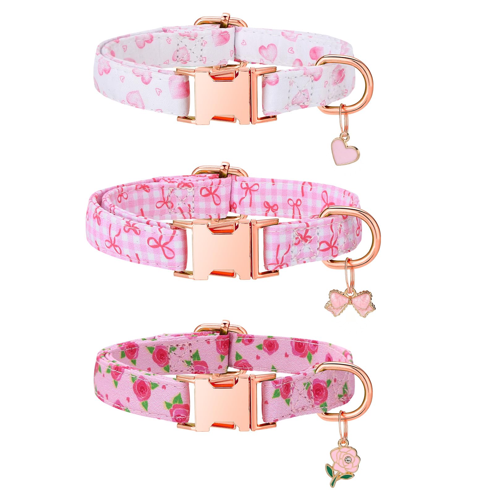 3 Pack Pink Dog Collars for Small Dogs Girl Dog Collar with Pendant | Girl Female Dogs Adjustable Puppy Collars Pet Collar