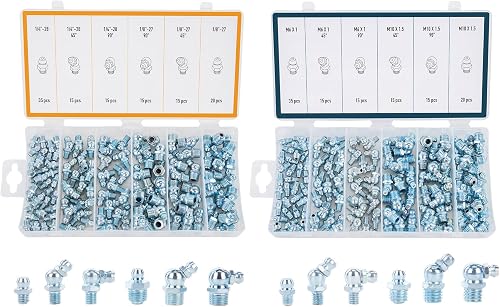 ZELCAN 230pc SAE & Metric Grease Fittings Kit, Hydraulic Grease Zerk Assortment: 1/4" 1/8"…