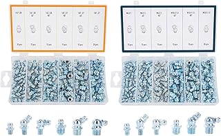 ZELCAN 230pc SAE & Metric Grease Fittings Kit, Hydraulic Grease Zerk Assortment: 1/4" 1/8" M6 M10 Straight 45 90 Degree Zerks, Galvanized Steel Set for Replacing Missing or Broken Zerk Grease Fittings