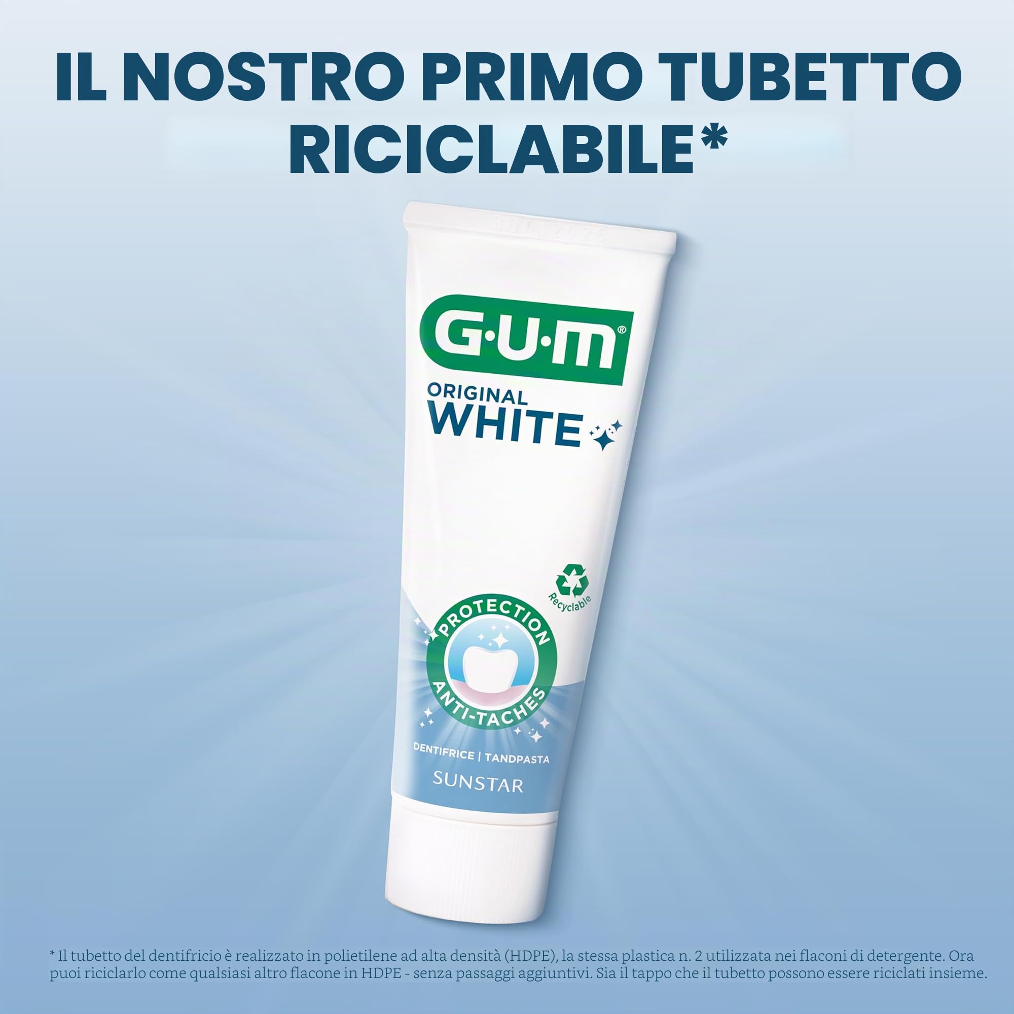 GUM Dentifricio bianco originale, ripristina il bianco originale dei denti, fluoruro e isomalto proteggono lo smalto (6 x 75 ml)