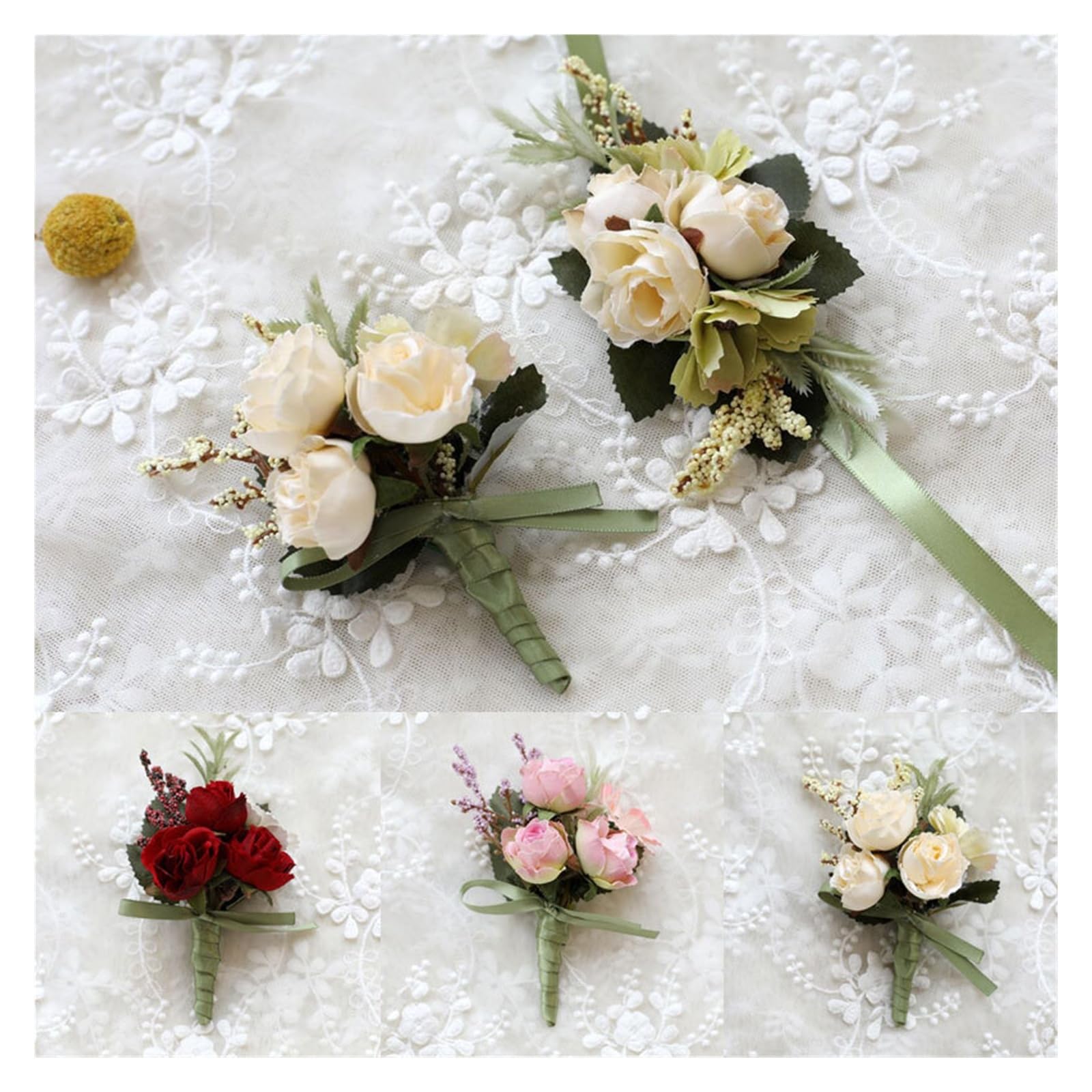 MQFBNNP Wedding boutonniere Groom Boutonniere Man Pin Suit Corsage Bridal(Champagne)