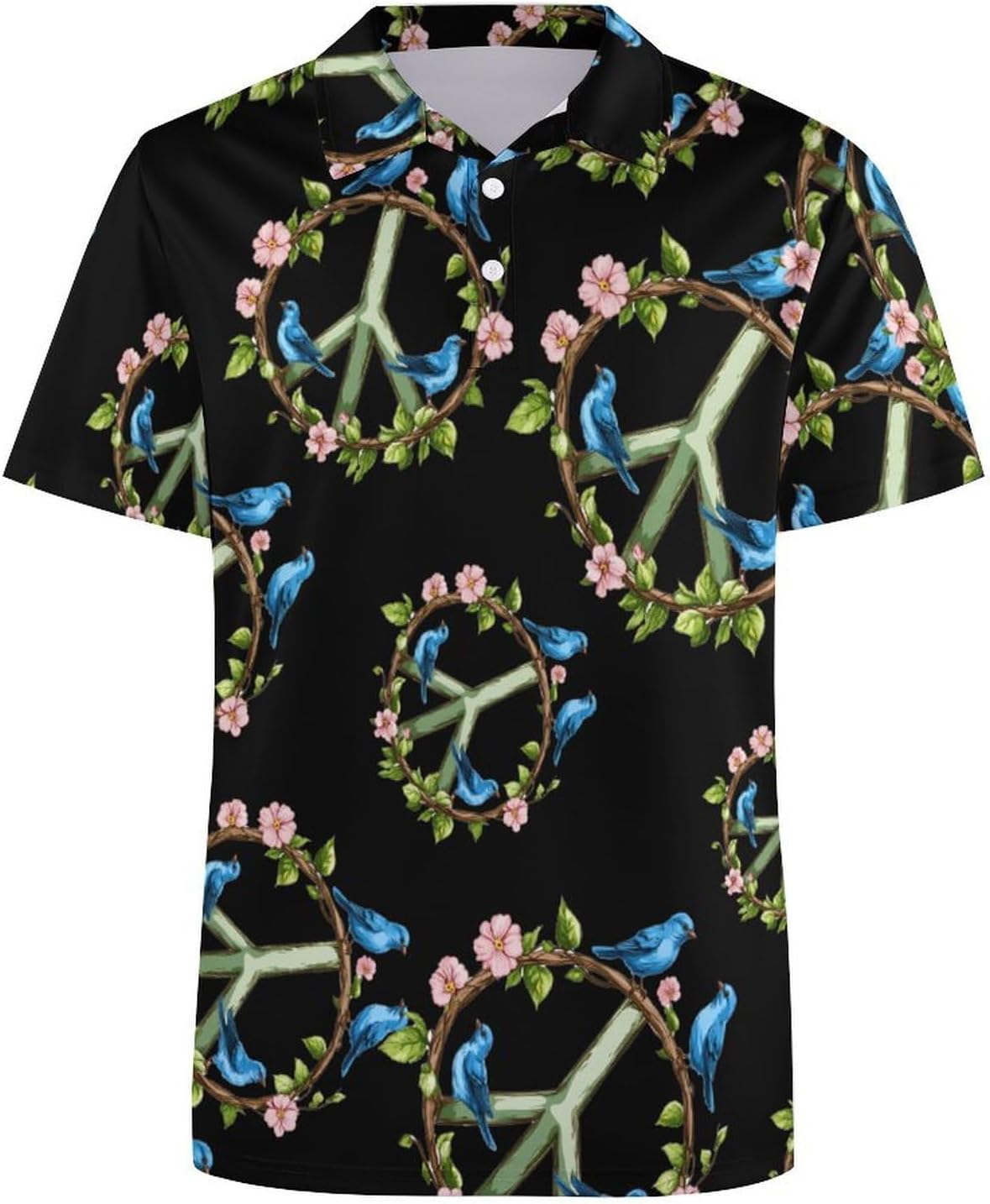 Peace Sign Blue Birds Womens Golf Polo Shirts Summer Short Sleeve Collared 3 Buttons T Shirt Activewear Tops