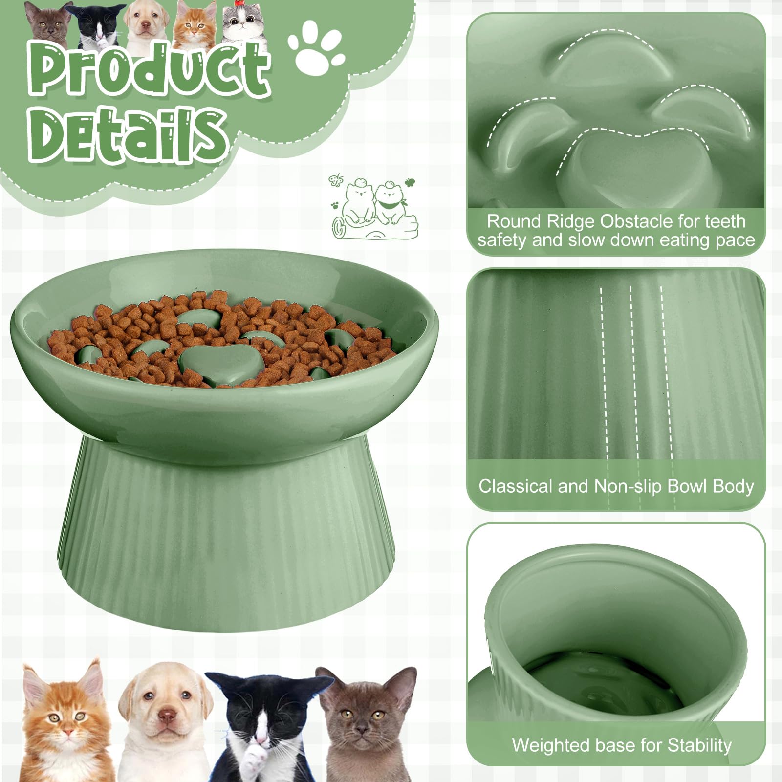 Tioncy Lot de 2 gamelles surélevées en céramique pour chat - Gamelles surélevées pour nourriture sèche et humide - Facile à nettoyer - Bord haut pour chats et petits chiens - Passe au lave-vaisselle -
