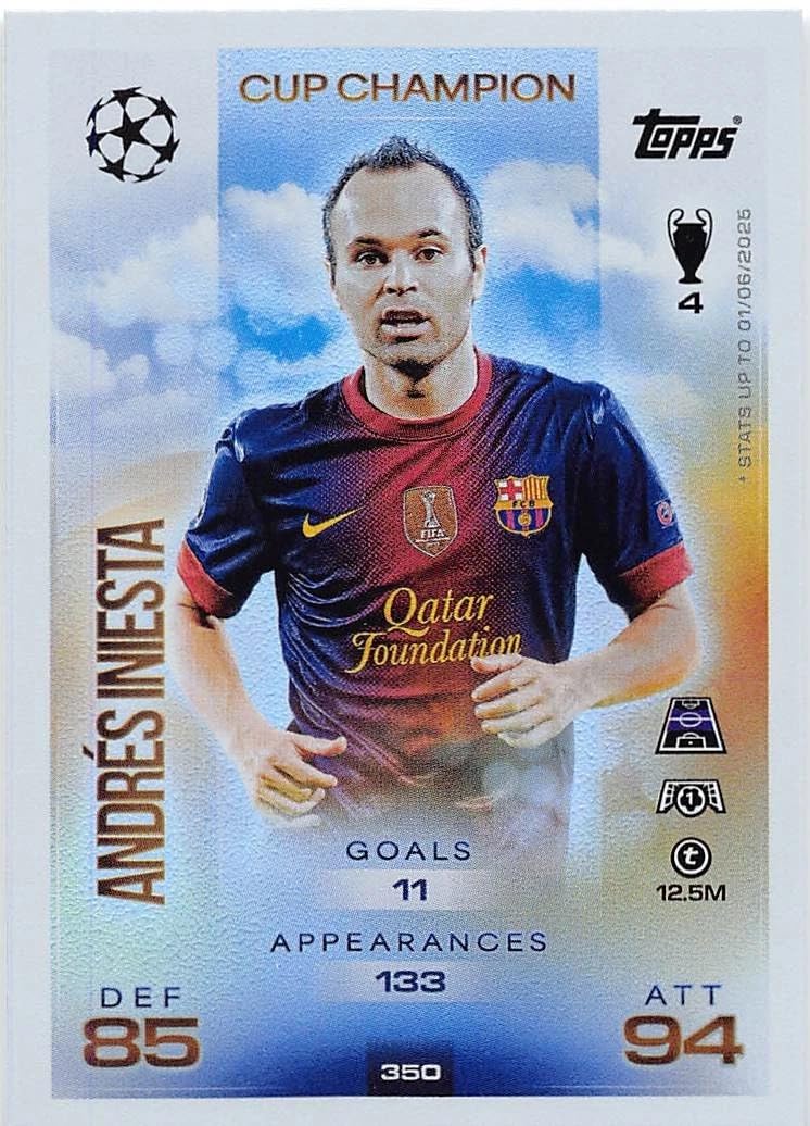 Match Attax 2025 2026 Andres Iniesta Cup Champion Trading Card