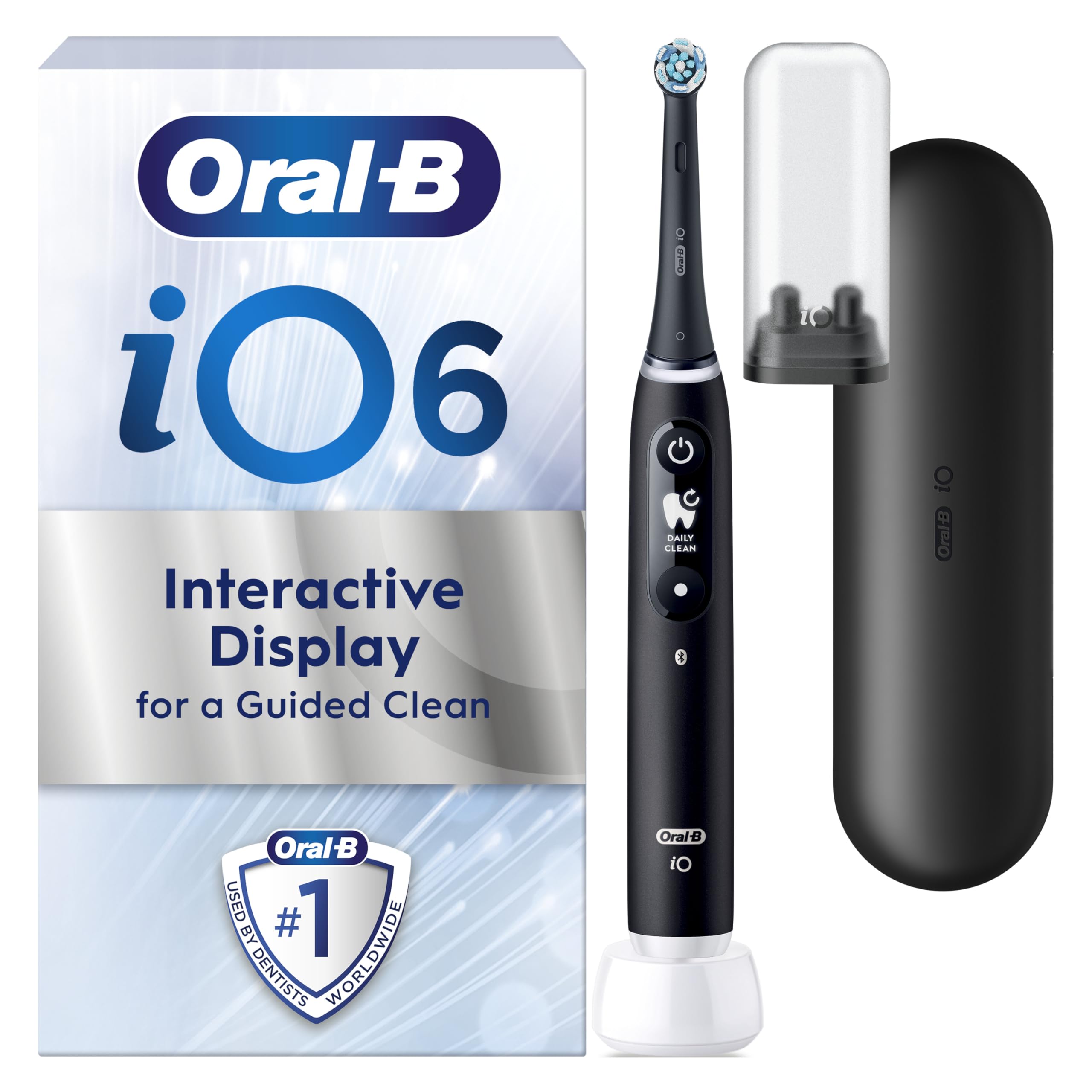 Oral-B iO6 Electric Toothbrushes For Adults, 1 Toothbrush Head, 5 Modes with Teeth Whitening, 2 Pin Plug, Black Lava, Travel Case Colour May Vary