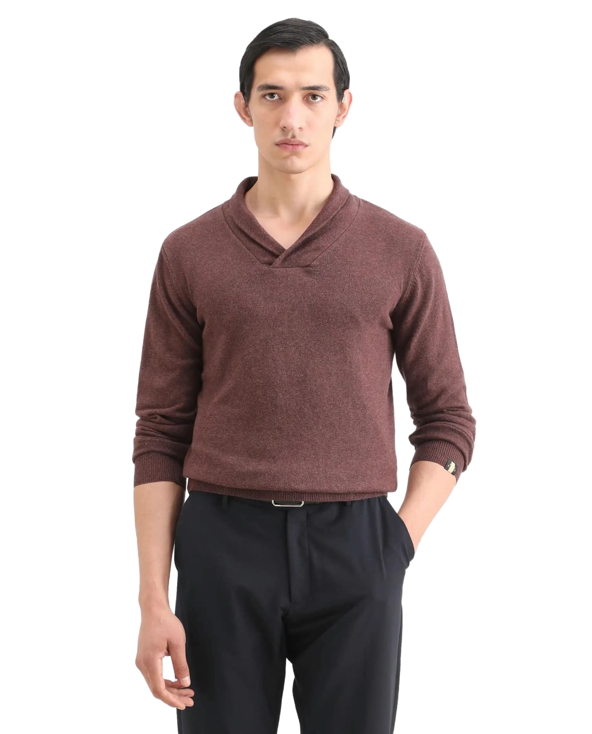 rare rabbit Men's Denvy Regular Solid Cotton Shawl Collar Long Sleeve Sweater-picture-24