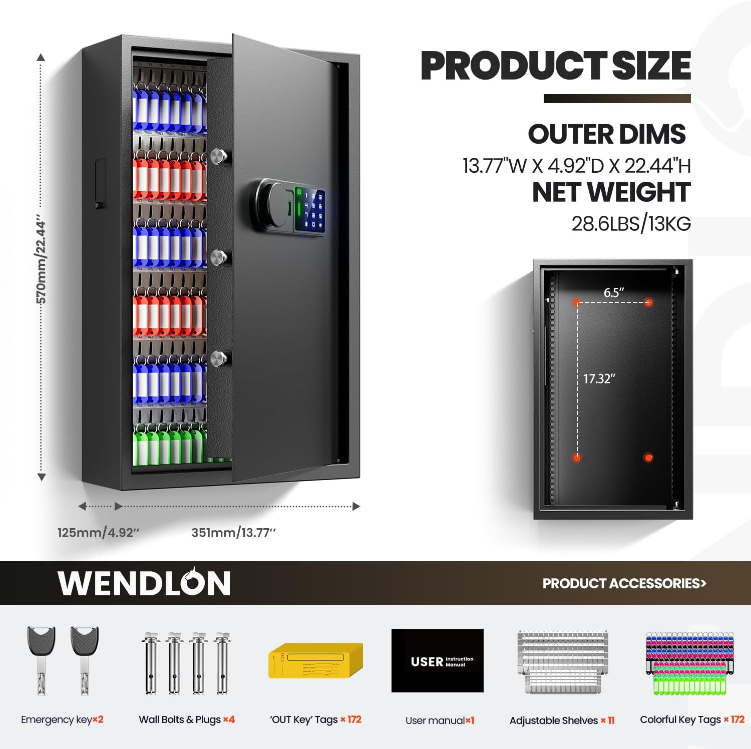 172-Key Electronic Key Safe Lock Box, Anti-Theft Deposit Slot & Key Retrieval Tags, Wall-Mount Key Cabinet for Home & Office