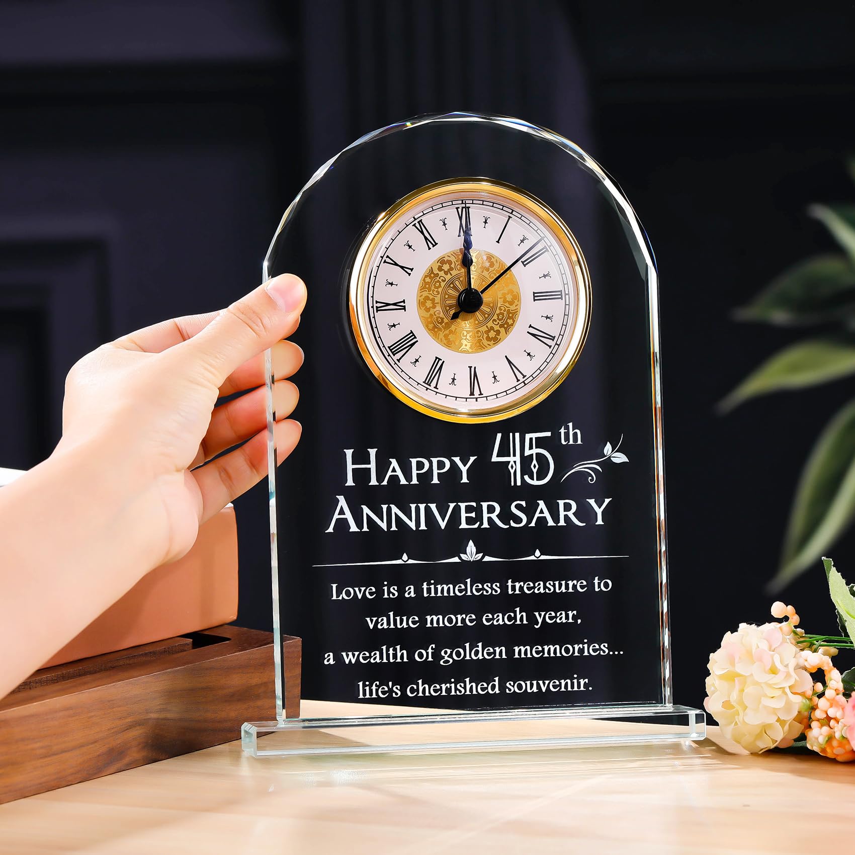 Movdyka Crystal 45th Anniversary Desk Clock Gifts Sapphire Wedding Presents for Married Couples 45 Years of Marriage Home Ornaments for Partner Anniversary Keepsake for Parents Table Decor - Image 4