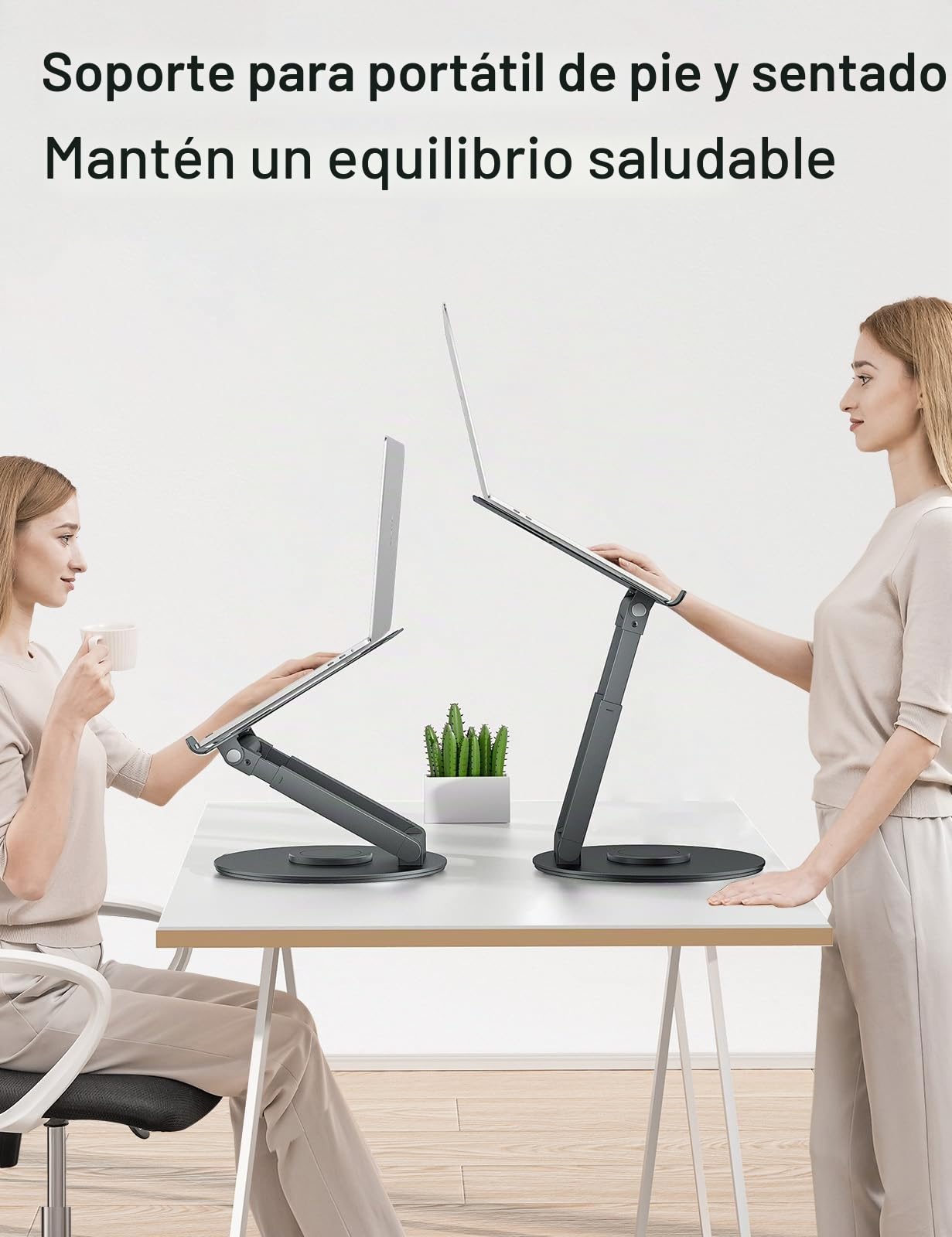tounee Soporte Portátil Altura Ajustable de hasta 21 Pulgadas, Soporte Ergonómico Ordenador Portátil con Base Giratoria de 360 Grados Laptop Stand Compatible con Todas Las Portátiles de 10-17", Gris