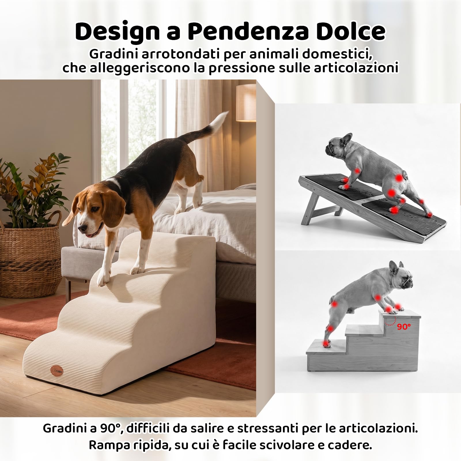 X XBEN Scala er Animali, Scale per Cani e Gatti Piccoli, Anziani e Feriti | 33D Schiuma ad Alta Densità, Pendenza Dolce, Fodera Lavabile, Aderenza, Antiscivolo, per Letto e Divano, 4 Gradini, 50 CM