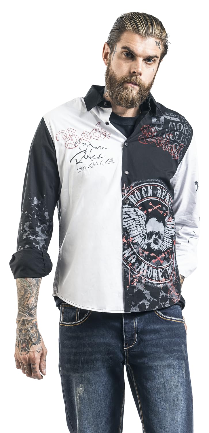 Rock Rebel by EMP Herren schwarz-weißes Hemd mit rockigem Print