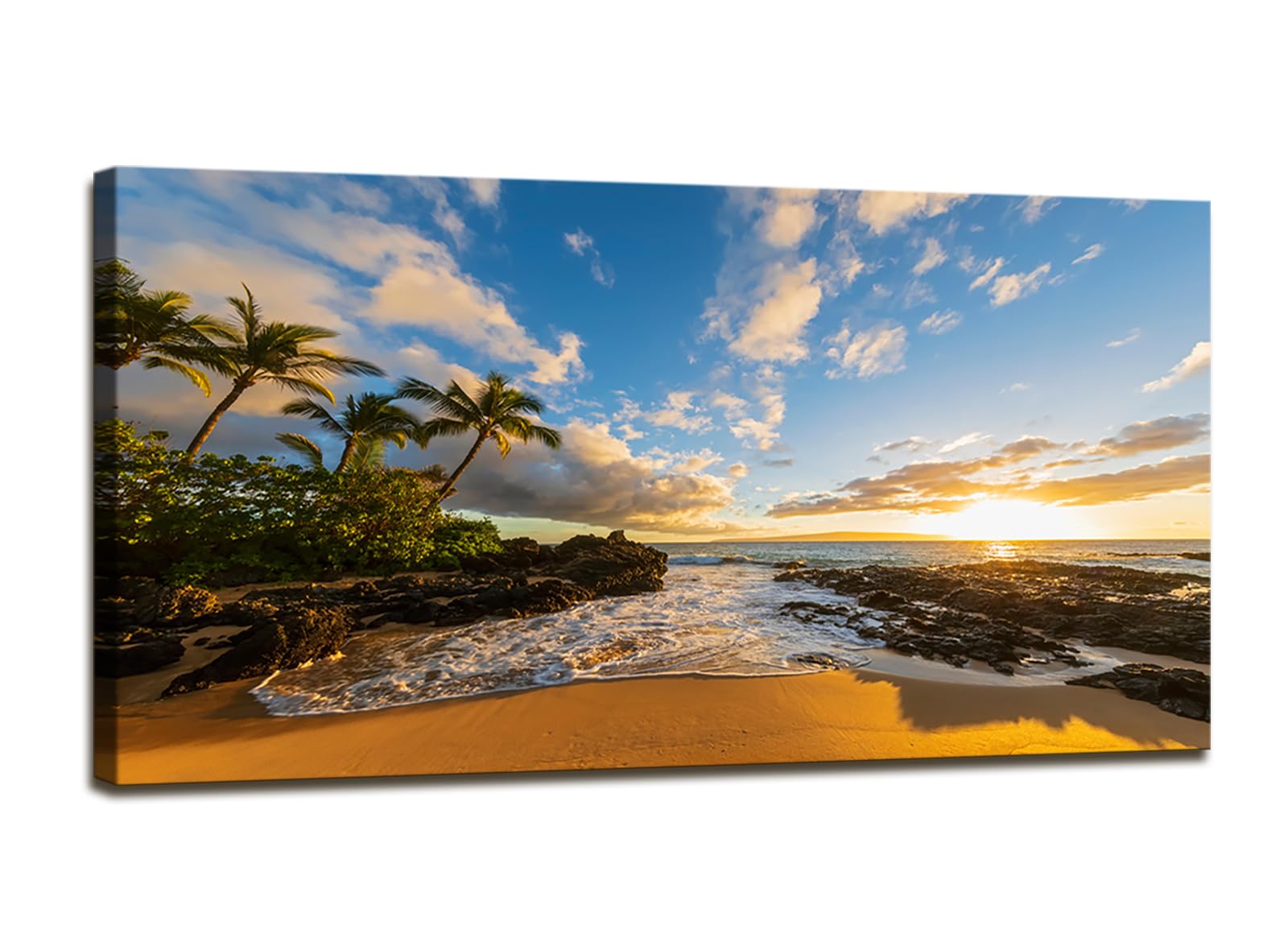 DZL Art S75462 Large Beach wall art Secret Beach at sunset, Maui, Hawaii Canvas Wall Art For Living Room Decoration Nature Picture Canvas Prints