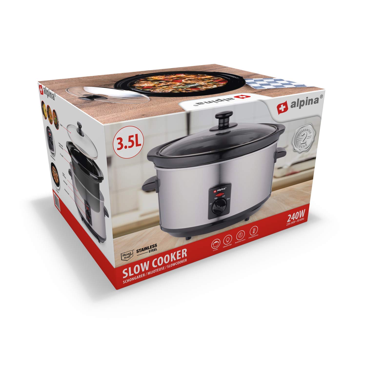 Alpina Cocina Lenta 3,5L 240W Acero inoxidable