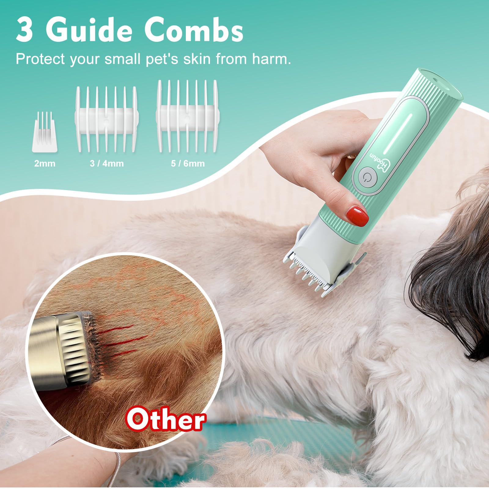 4 in 1 Leise Hundeschermaschine für Pudel: IPX7 Wasserdicht Hunde Haarschneidemaschine klein mit 4 Größen Trimmerkopf，Wiederaufladbar Pfoten Schermaschine Hund für Katzen,Augen (Blau)