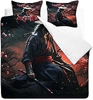 Vista 2 de Samurai - Juego de funda de edredón tamaño matrimonial, juego de ropa de cama japonés de 3 piezas, funda de edredón con estampado de microfibra