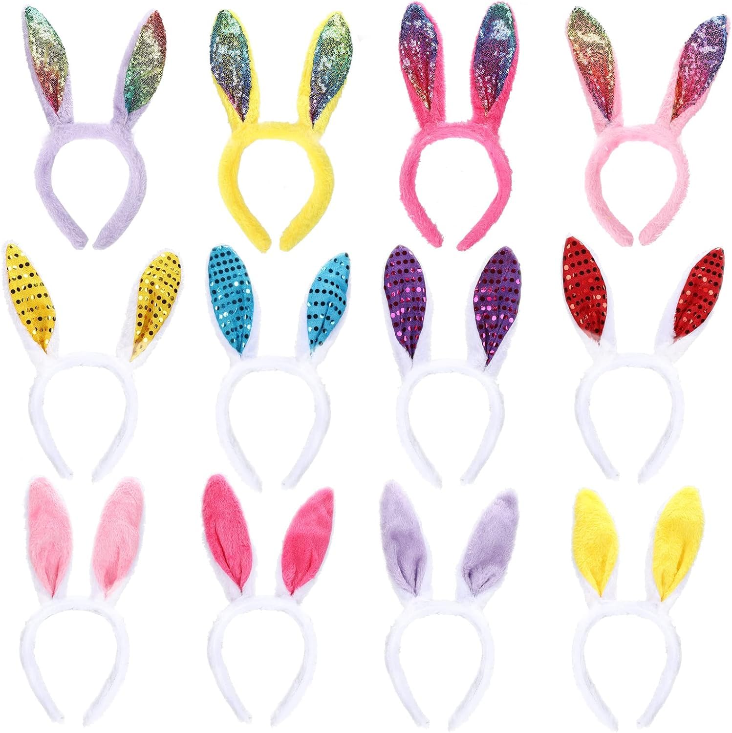 Hollyfield Osterhasenohren-Stirnband, 12-teiliges Plüsch-Hasenohren-Stirnband, Ostern, Partybevorzugung, Kostüm, Verkleidungszubehör, Ostergeschenk für Kinder, Cosplay, Hasenohren, Stirnbänder