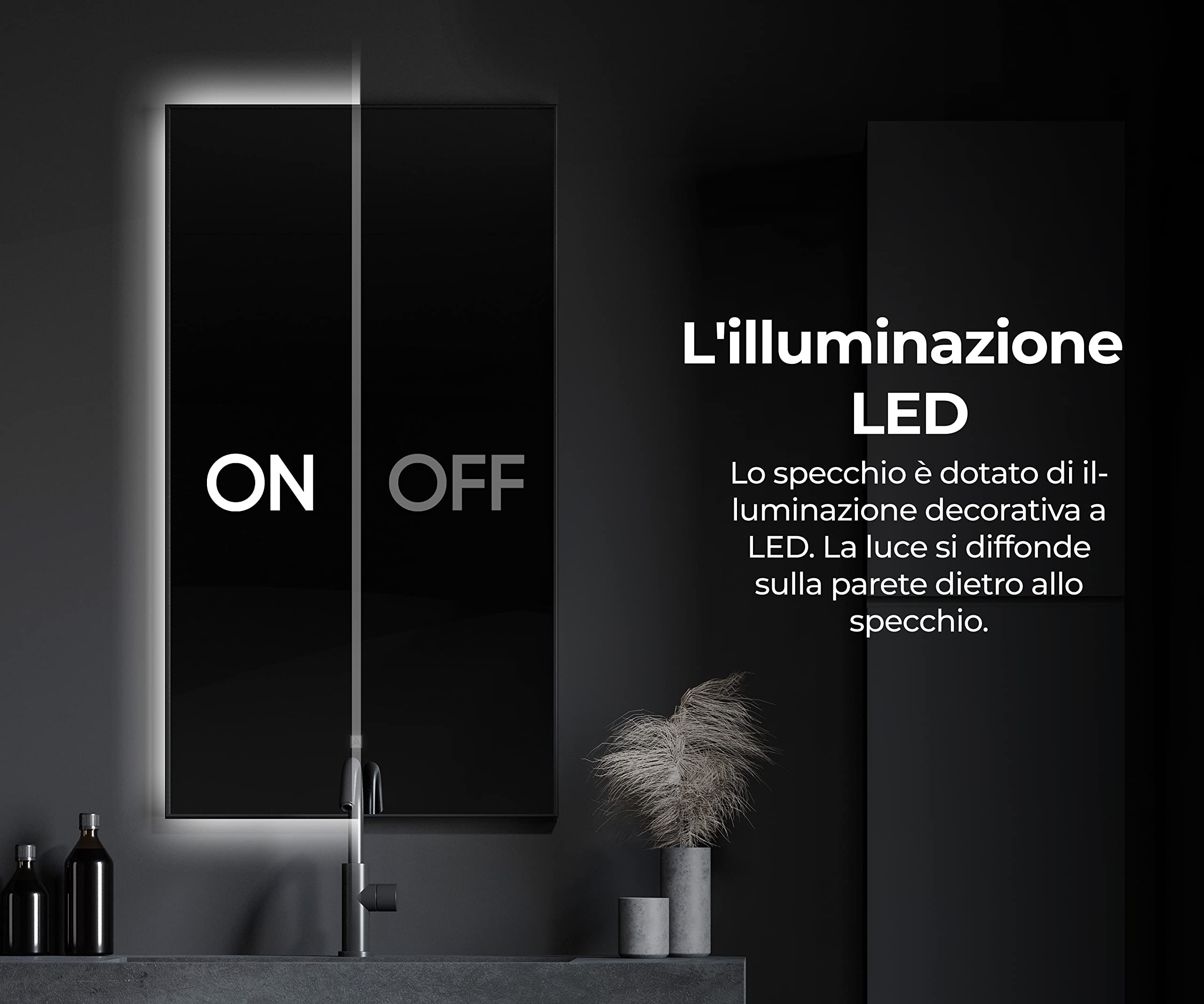 A ARTFORMA Specchio con Coperchio Controluce LED da Bagno - 140x60 cm - su Misura - T100 - a Muro con Illuminazione