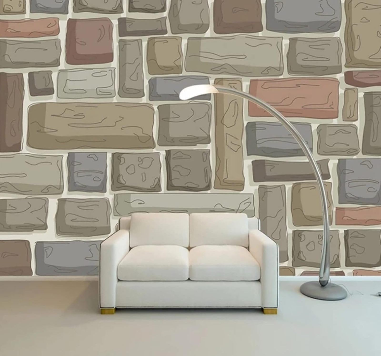 XLMING Abstract Hand Drawn Colourful Brick Pattern Unique 3D Wallpaper Luxury Silk Study Dining Feature Sofa Grey Bedroom Living Room Tv Decorative Wall-350cm×256cm