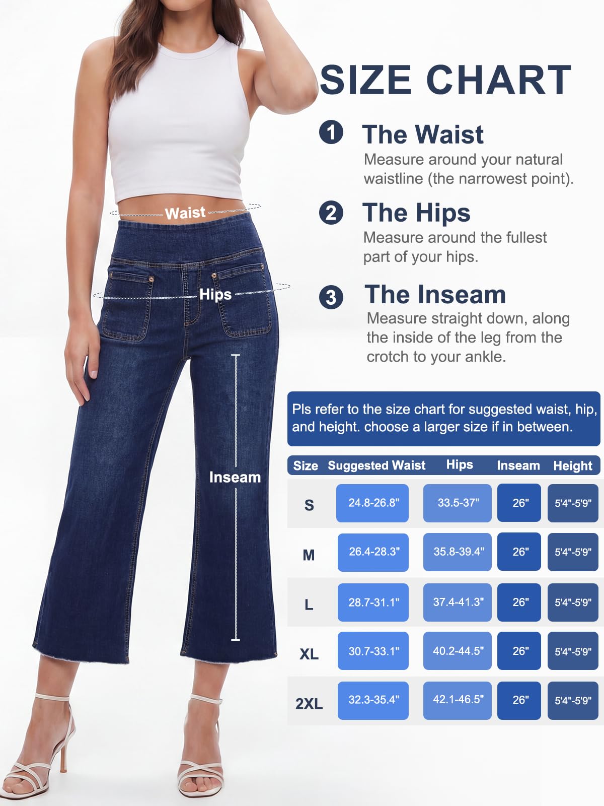 Vaqueros Mujer, Crop Pantalones Jeans Mujer Elásticos Acampanado y Cintura Alta Tejanos Holgados de Pierna Ancha