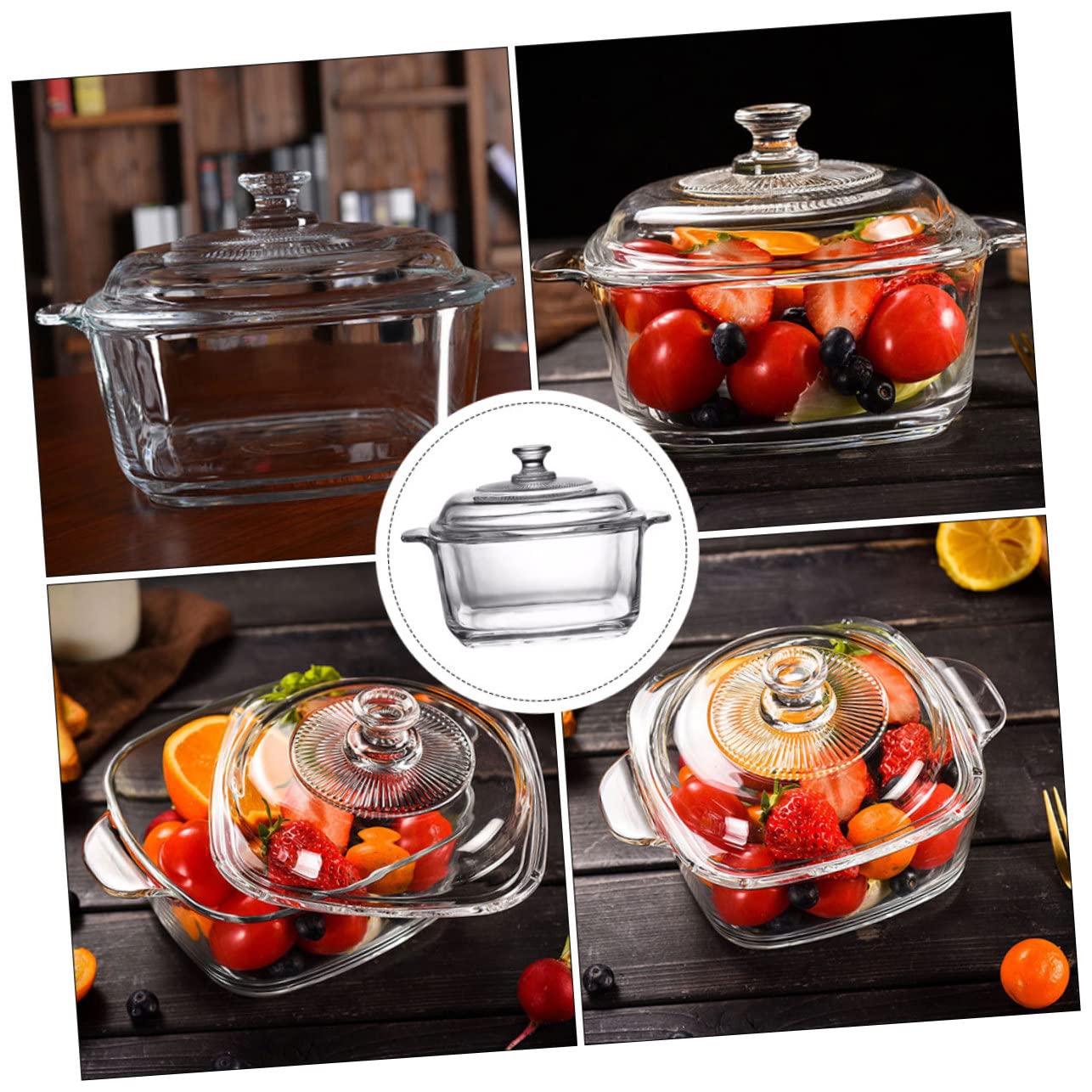 VICASKY Mikrowellengeeignete Glas Schüssel mit Deckel 1l Hitzebeständig und Rissfest Zarte Schale für Buffet und Tisch im Klaren Kristalldesign