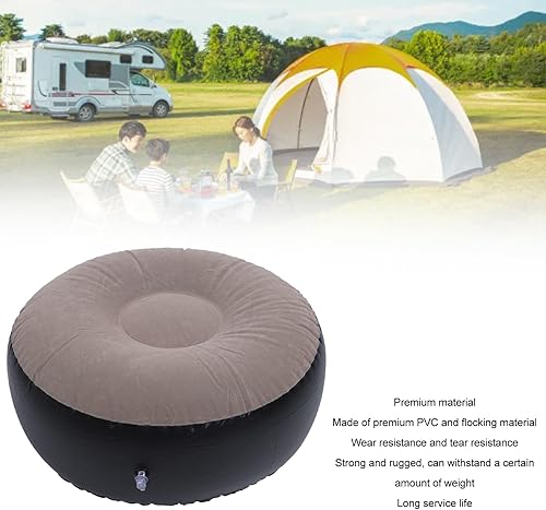 Miniatura 6 de Taburete inflable de flocado, multiusos, portátil, redondo, inflable, otomano, relleno de aire, para viajes, camping, actividades al aire libre