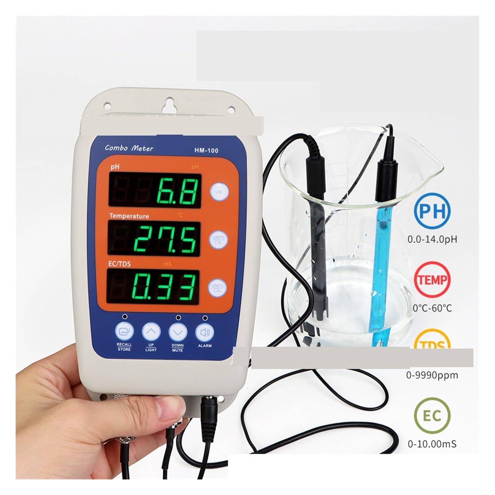 Tester wody, Wieloparametrowy tester jakości wody 4 w 1, testuje PH, TDS, EC i temperaturę