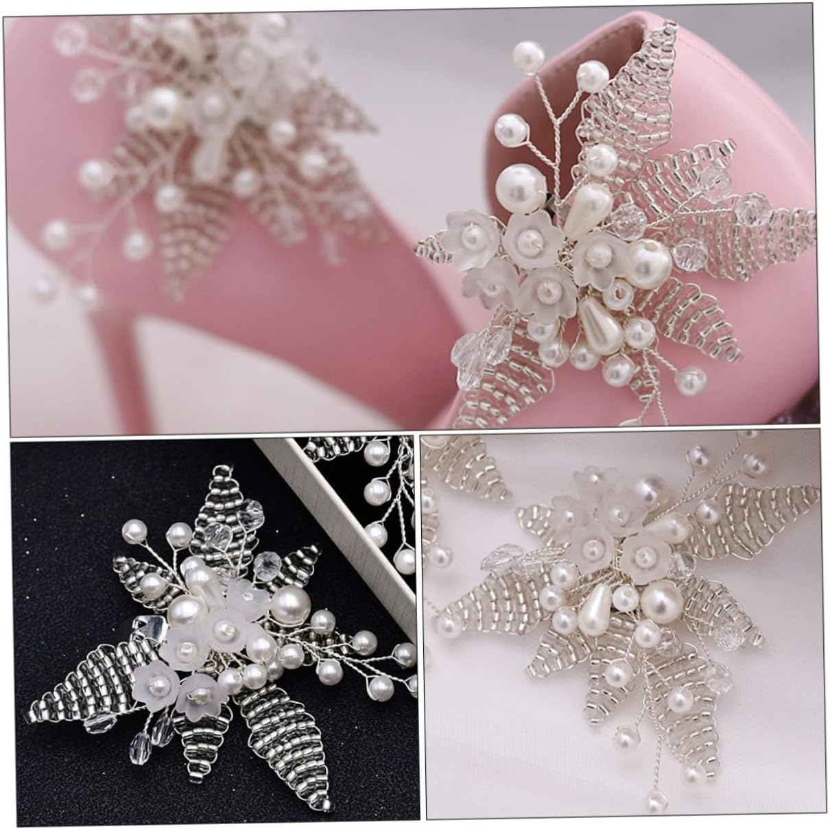 Pearl Crystal Flower Shoe Buckles Removable Bridal Shoe Clips Decorative Pearl for Women