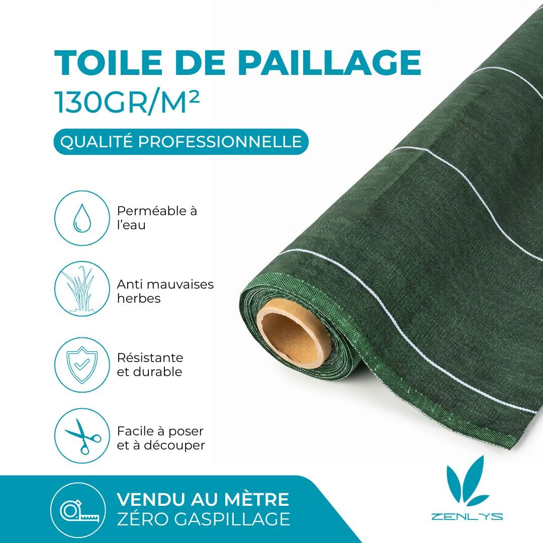 130g/m2 Toile Bache de paillage tissée Anti-Mauvaises Herbes Largeur 5,15m Longueur 5m