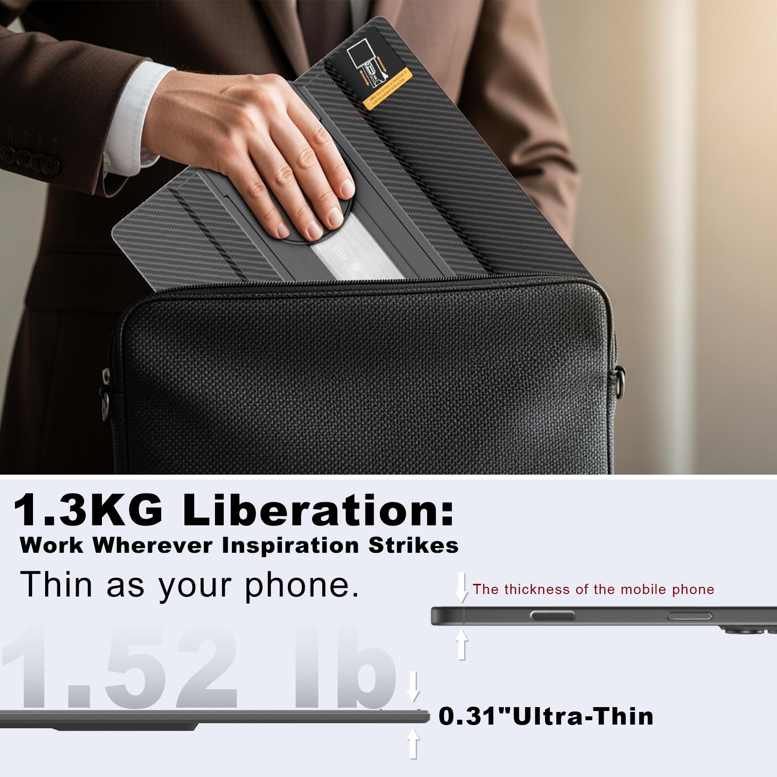 domyfan 16,1" Laptop Bildschirm Erweiterung FHD 1200P, Tragbarer Zweitbildschirm mit 360° Magnetständer, Portable Monitor für 13-17,3" Laptops, Plug & Play für Windows/Mac/PC/Xbox/PS5