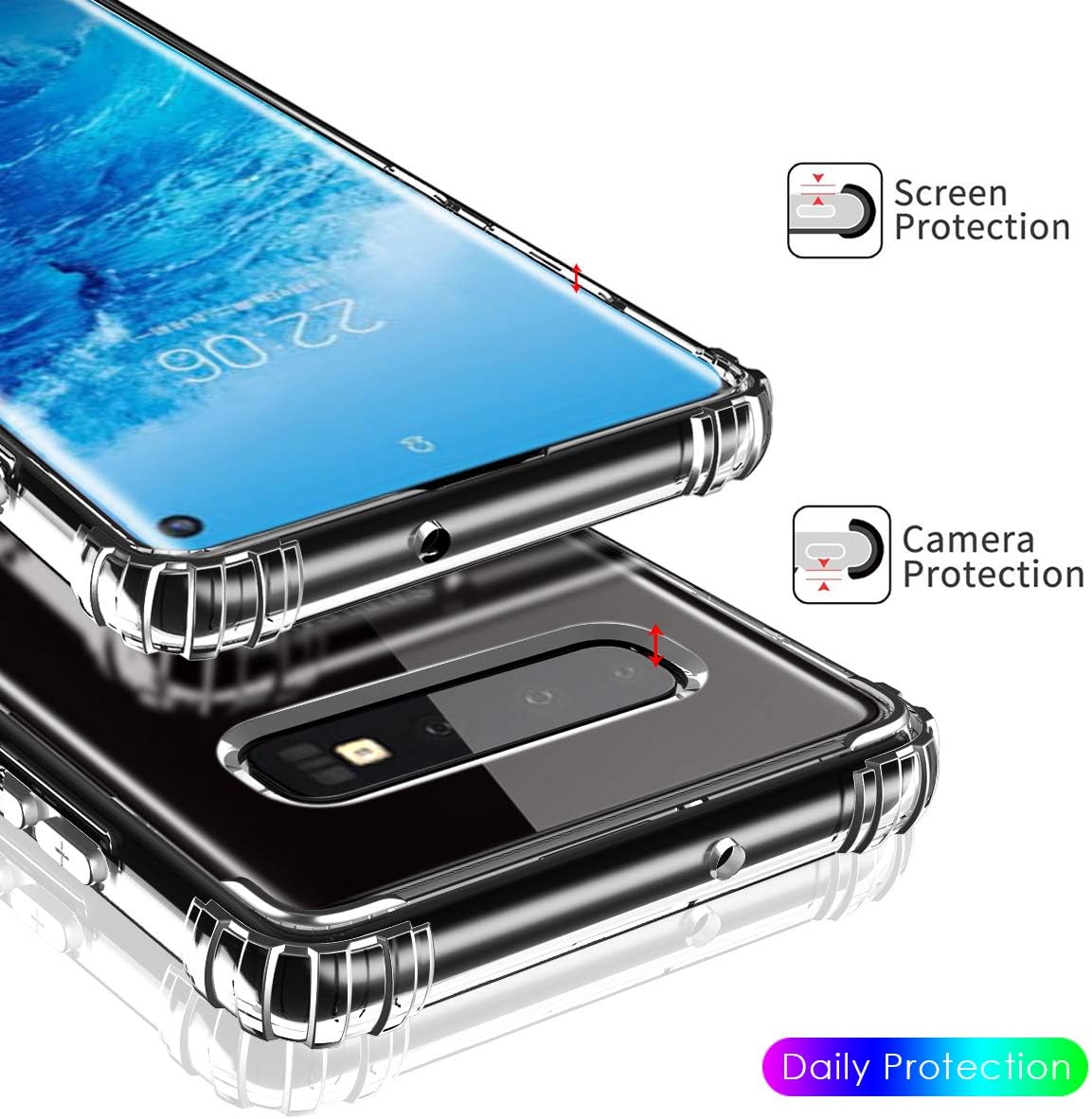 Hocase Galaxy S10 Case, Clear Hard Plastic Back Cover+Shockproof TPU Rubber Bumper Corners Hybrid Slim Protective Case for Samsung Galaxy S10 (SM-G973U) 6.1-inch 2019 - Crystal Clear