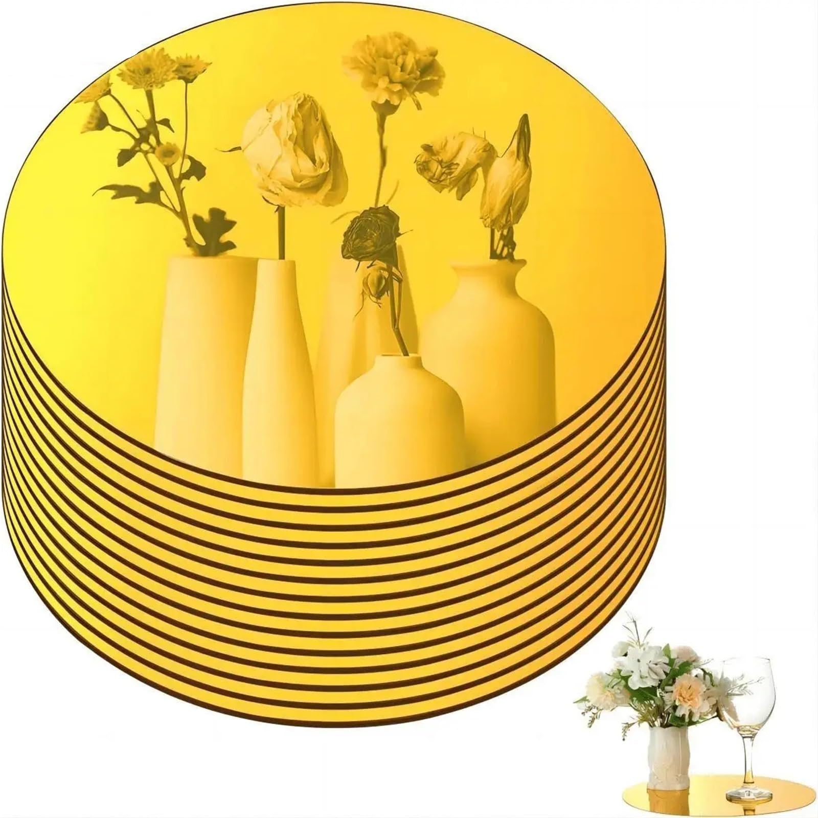 Piatto rotondo a specchio, centrotavola in acrilico da 25,4 cm, per tavolo da matrimonio, candela, vassoio rotondo a specchio, decorazione per feste, artigianato, tavoli di nozze (25,4 cm, 6 pezzi)