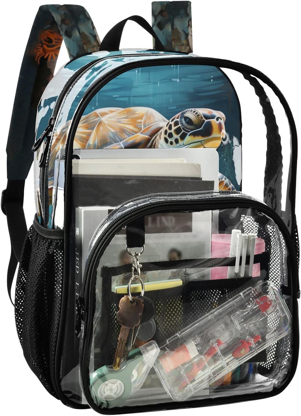 Sea Turtles Print Clear Backpack Lightweight Large Capacity See Through Bookbag Transparent Daypack Bag, 12L - Image 2