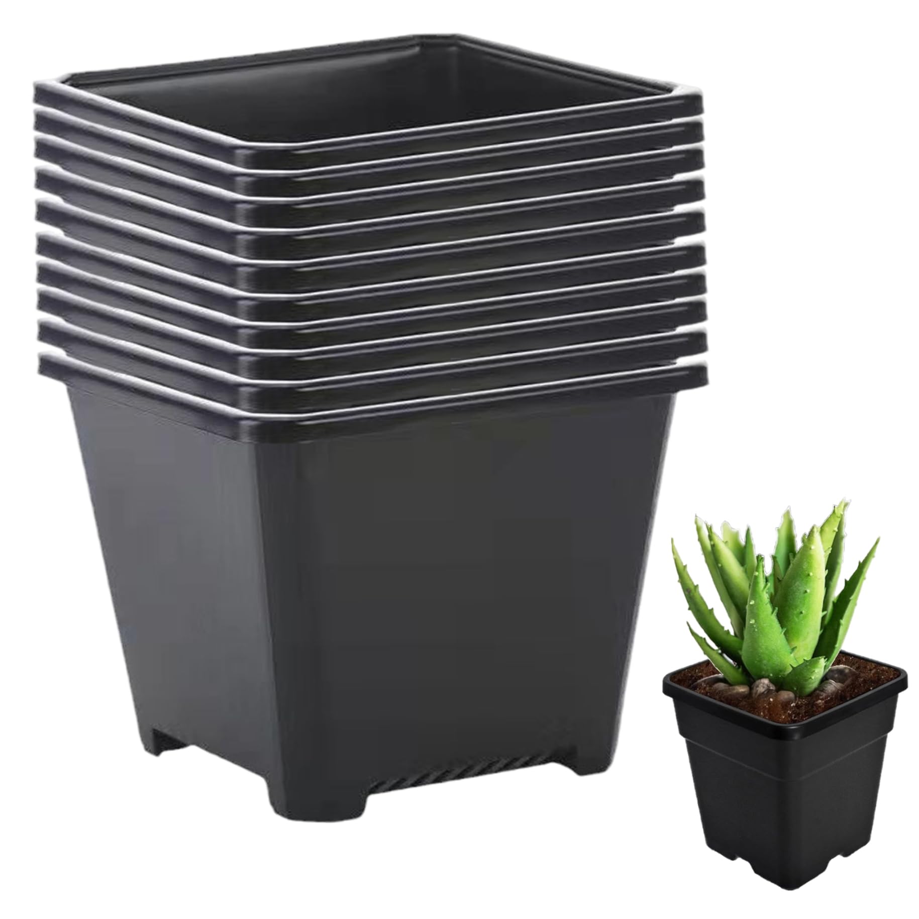 Cakeeyum Black 10Pcs Square Planter Plastic Nursery Pots Flower Plant Container Suitable For Indoor Outdoor Vegetables Succulents Square Planter, Nursery Pots, For Plants