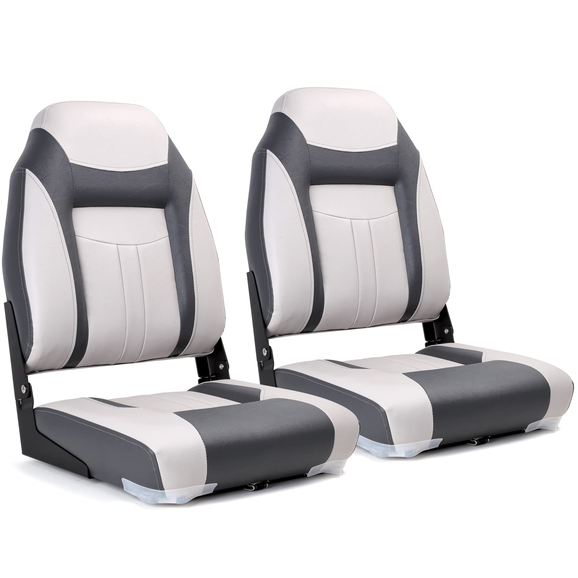 SUNDGORA Deluxe A Pair of Marine High Back Folding Fishing Boat Seat,Stainless Steel Screws Included,Charcoal/Light Grey(2 Seats)