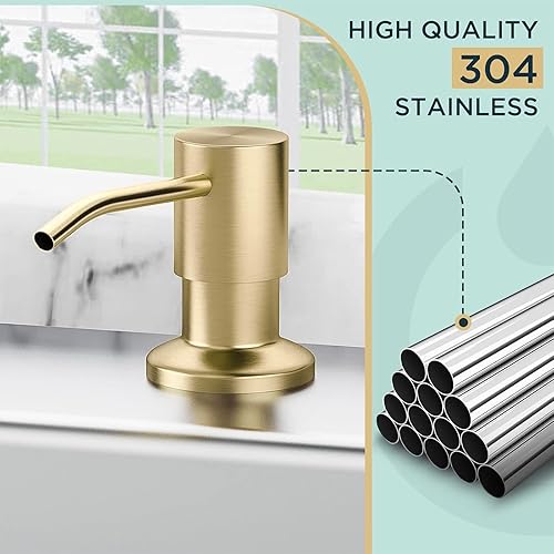 Miniatura 3 de FORIOUS Dispensador de jabón dorado cepillado para fregadero de cocina con botella de 18 onzas, dispensador de loción integrado desde la parte