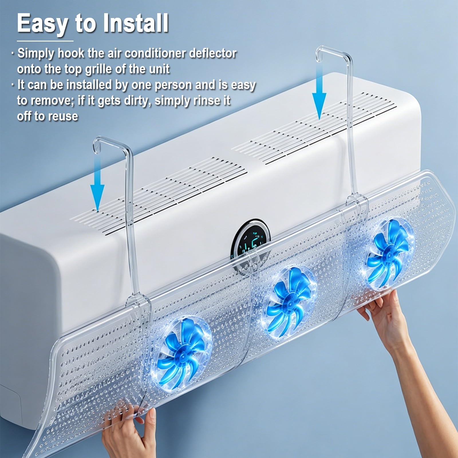 Deflettore Condizionatore Universale, Deviatore Aria Condizionata Regolabile 52-86 cm, Rotazione 270°, Plastica PP