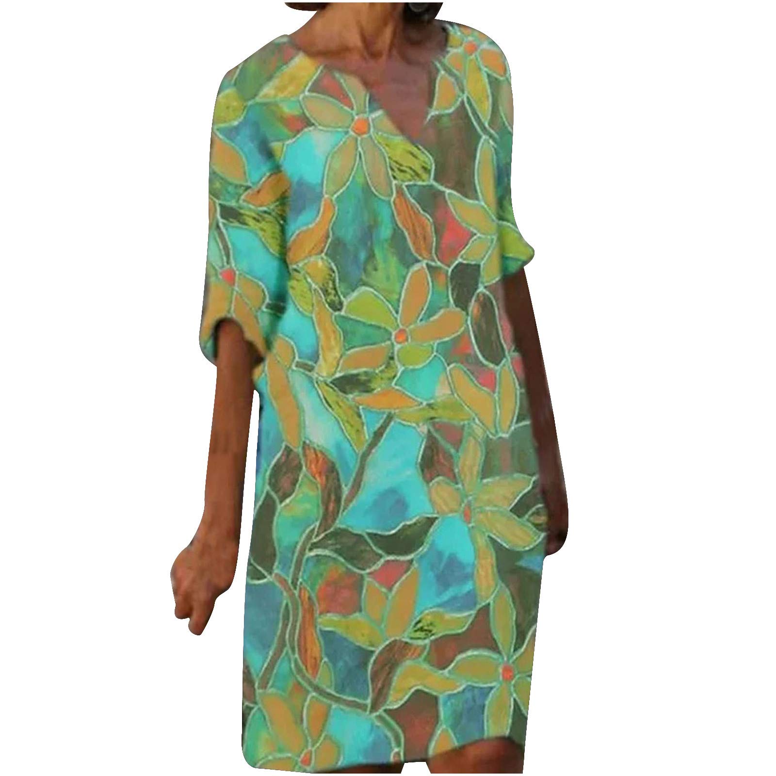 Amazon.com: Vestidos casuales de media manga cuello en V flojos flojos para  mujer - Hot Vacation Printed Elegance Mini Shift Dress (amarillo, XL) : Ropa,  Zapatos y Joyería