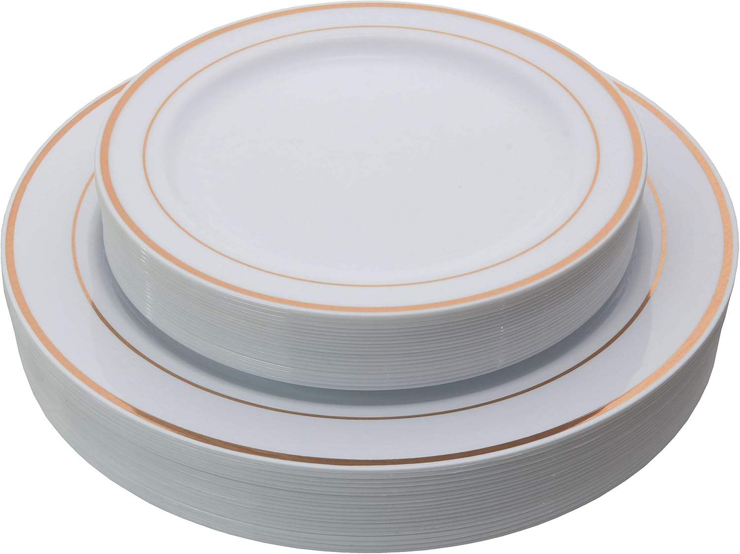 Exquisite Reflective Plastic Plates-60 Peices Premium Heavyweight Plastic Dinnerware (30-10.25" Dinner and 30-7.5" Salad/Dinner) Wedding Like China (Rose Gold)