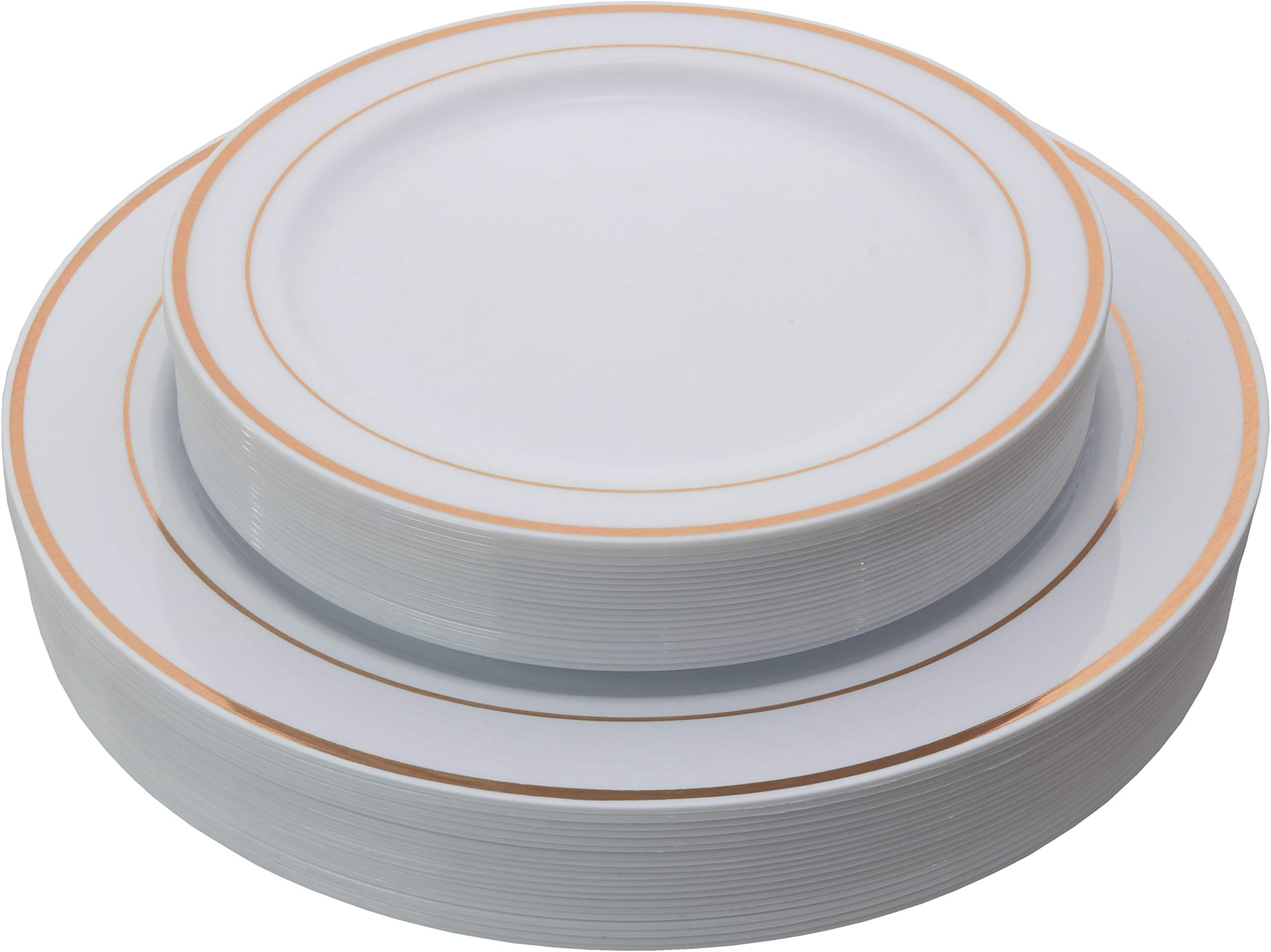 Exquisite Reflective Plastic Plates-60 Peices Premium Heavyweight Plastic Dinnerware (30-10.25" Dinner and 30-7.5" Salad/Dinner) Wedding Like China (Rose Gold)