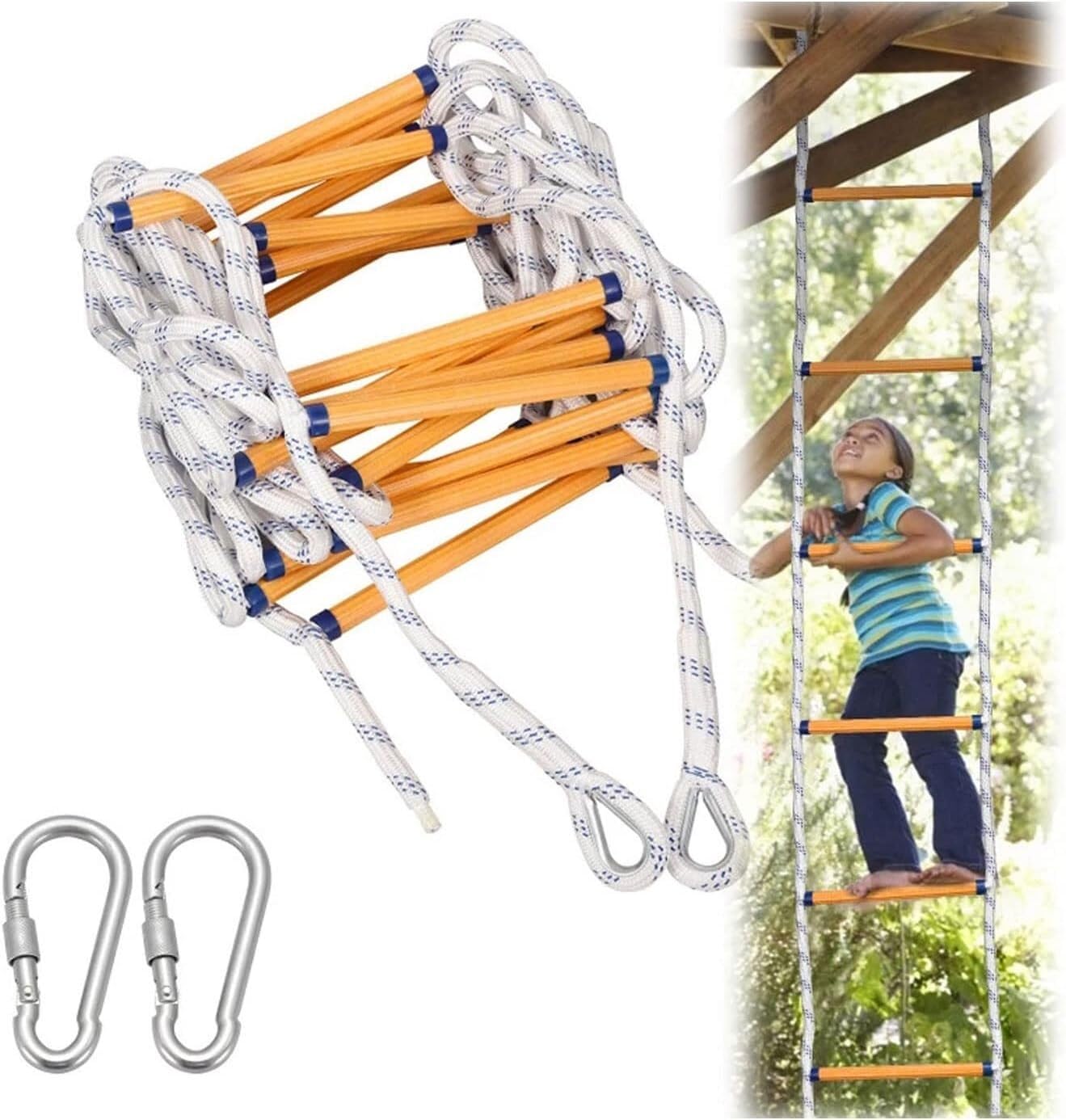 Rope Ladder Fire Escape With Hooks And Gloves, Hook Window Balcony Climbing Rescue, Reusable(8m)