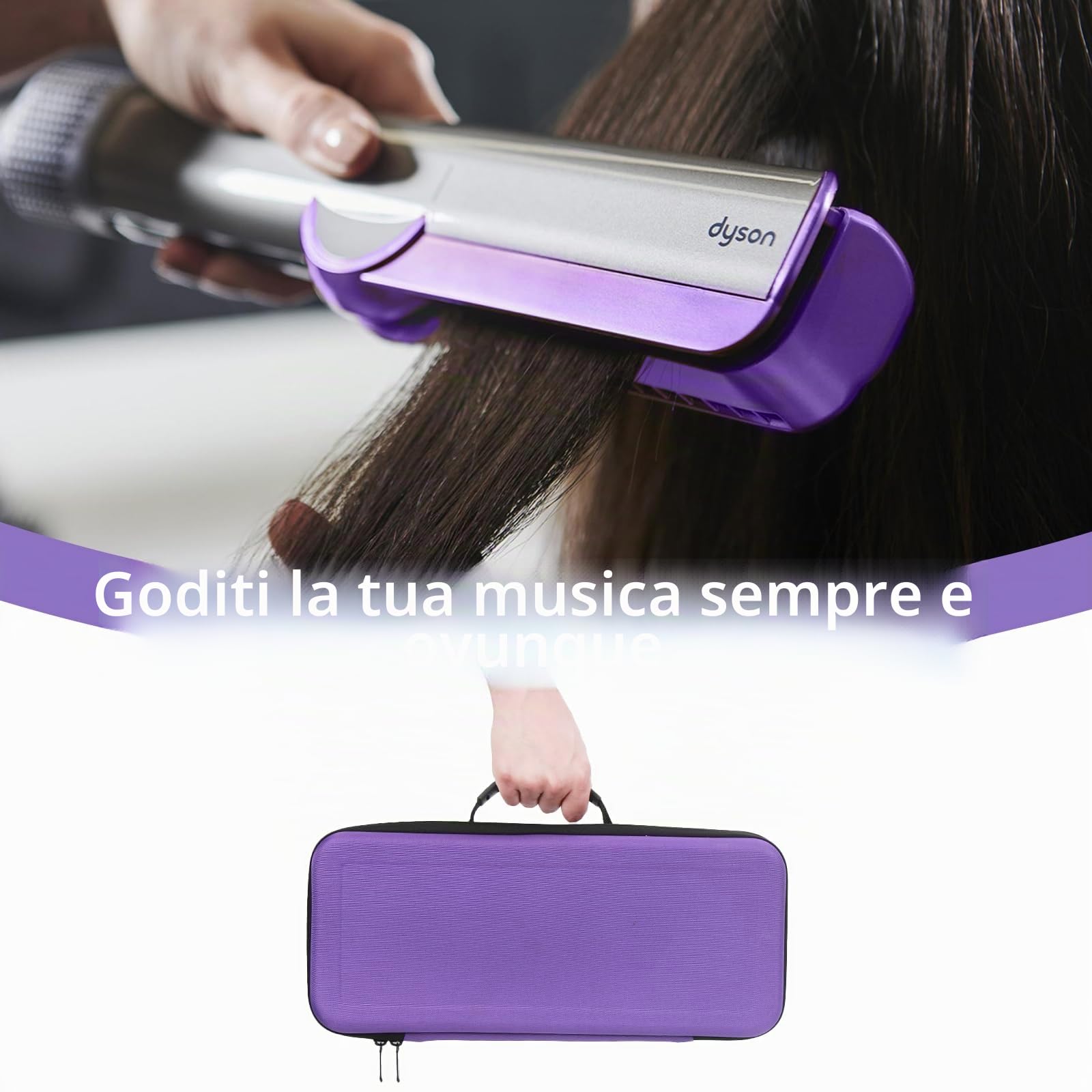 Borsa da viaggio rigida per Dyson Airstraight HT01 piastra e alimentatore di rete, impermeabile, resistente agli urti, custodia portatile (viola)