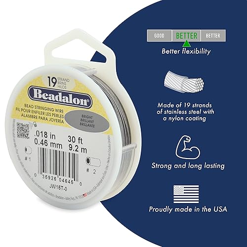 Miniatura 2 de Beadalon Alambre de cuerda de cuentas de acero inoxidable de 19 hebras, 0.018 pulgadas  0.018 in, bronce, 100 pies  101.7 ft