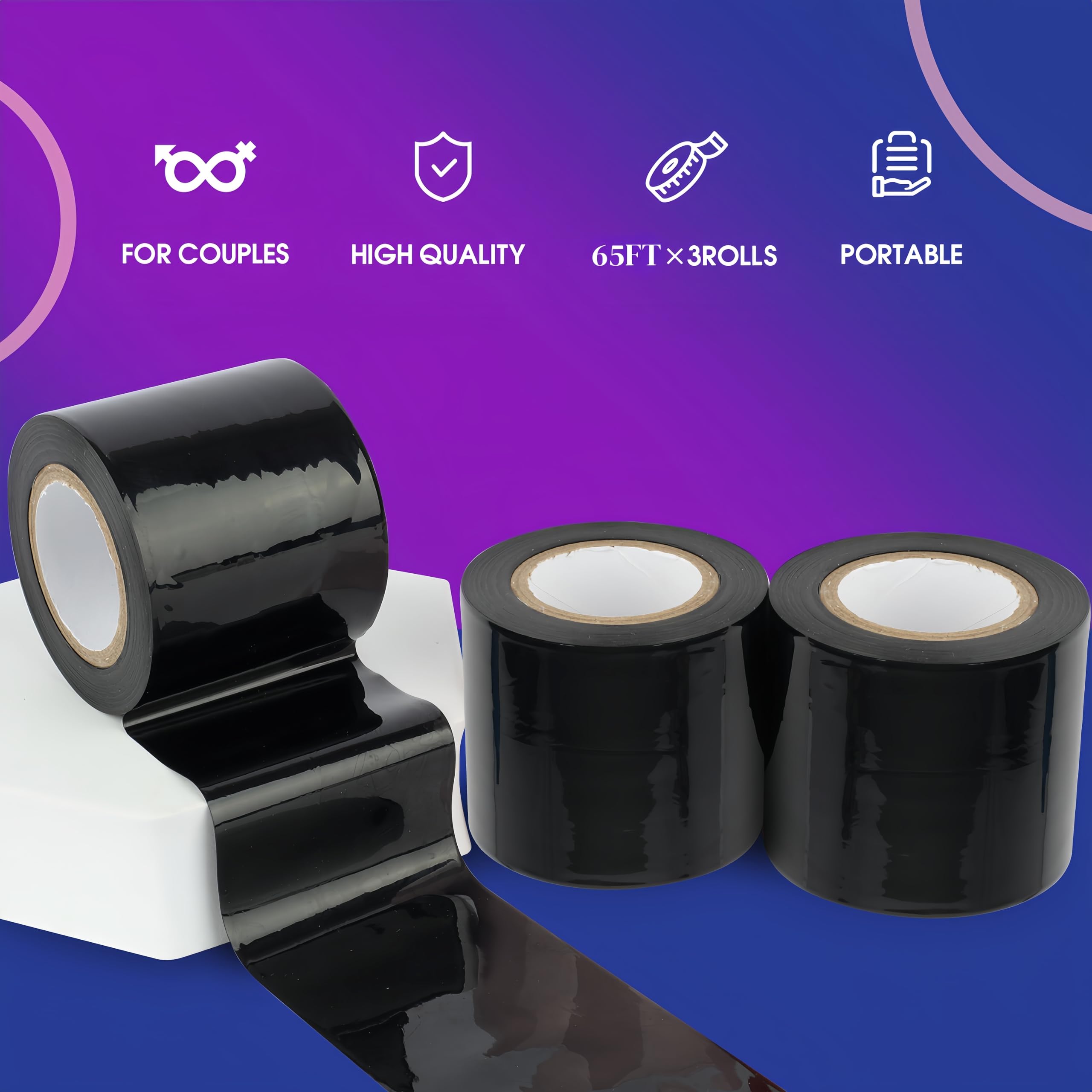 BDSM Bondage Restraints Tape Set – 3 Rolls Electrostatic Tape with Blindfold for BDSM Games Adult Sex Toys Bondage Tape Reusable Binding PVC Sex Things for Couples Kinky: Black,black,black 65ft*3Rolls