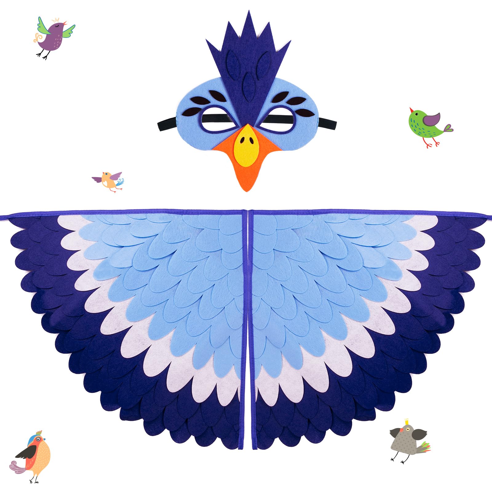 Aitsite Disfraz Infantil de Alas de Pájaro, Búho y Máscara de Pavo Real, Disfraz de Búho con Máscaras de Fieltro, Disfraces Coloridos para Niños y Niñas