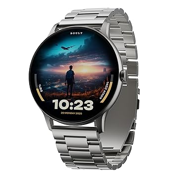 GOBOULT Newly Launched Dire Smartwatch 1.38'' 2.5D Curved HD Display, BT Calling, 500 Nits Brightness, IP67, 250+ Watchfaces, 120+ Sports Modes, AI Voice Assistant, SpO2 Monitoring (Chrome) - image, photos