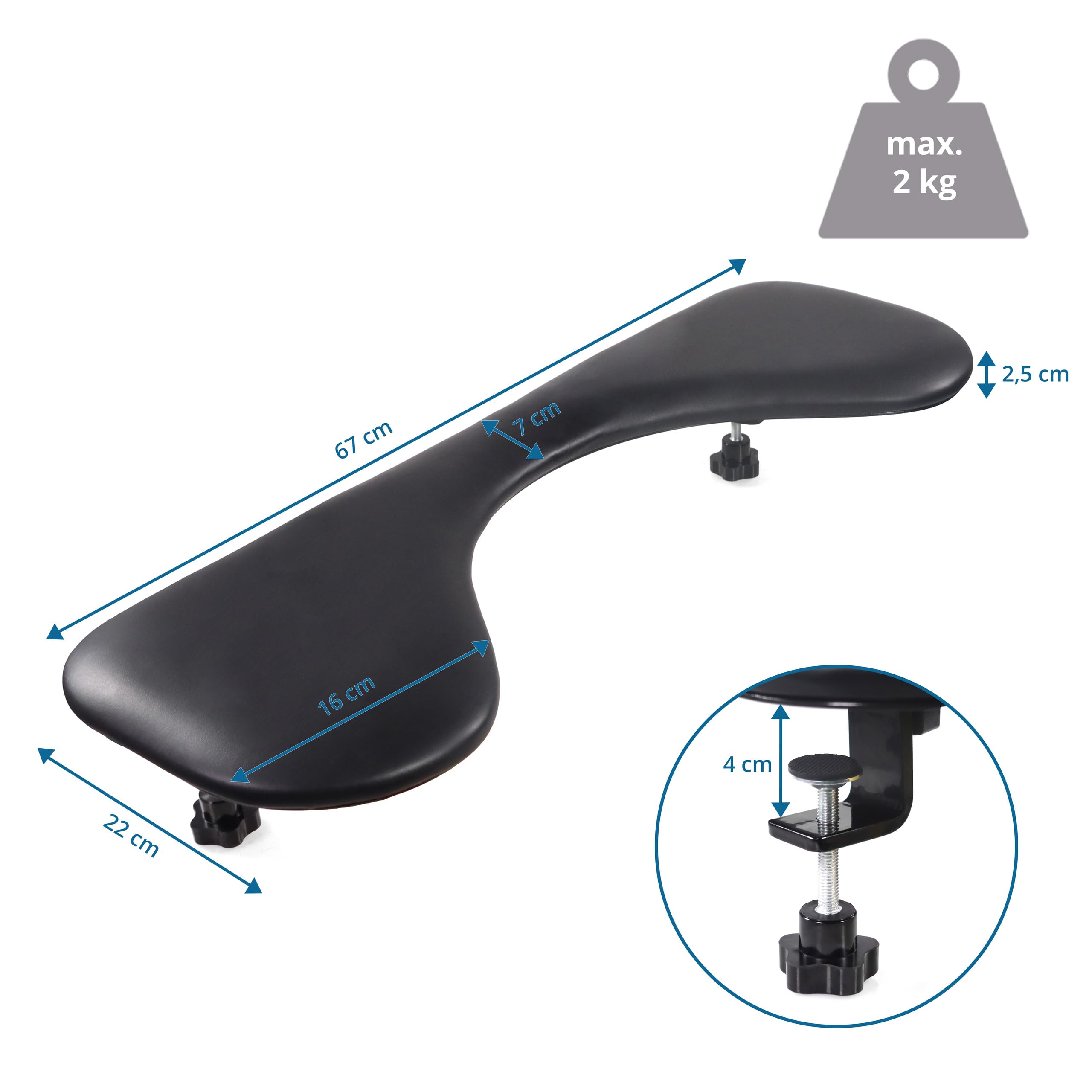 hjh OFFICE Schreibtisch Armauflage Schreibtischaufsatz RELEX RT2 Leder Unterarmstütze ergonomisch, Armlehnenstütze für Büro-Tisch, Zubehör Schwarz