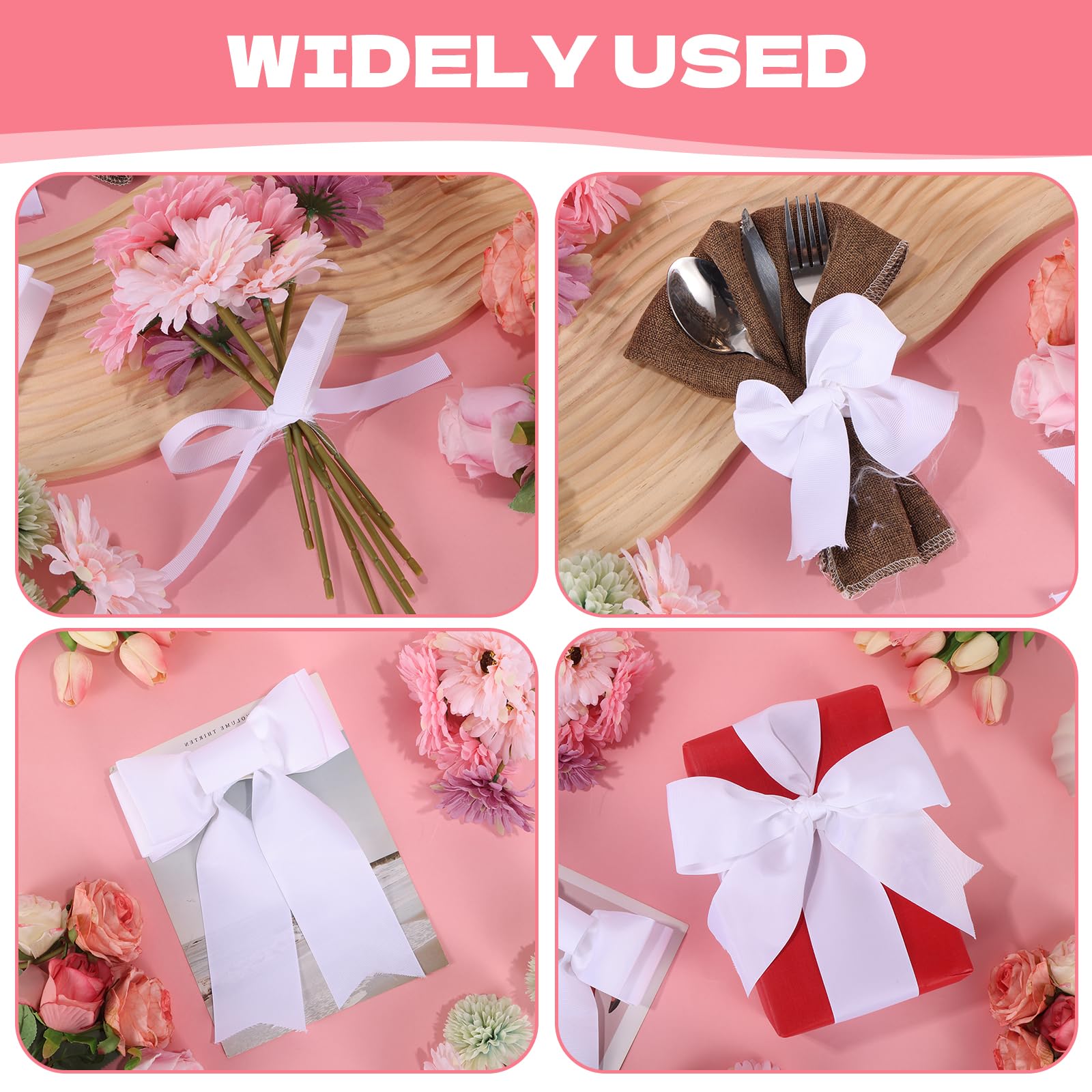 3 Rollen weißes Ripsband, 7,6 cm x 22,7 m – solides Polyesterband, DIY-Schleifen, Ripsband für Geschenkverpackungen, Hochzeitsdekoration, Haar-Accessoires und Bastelprojekte